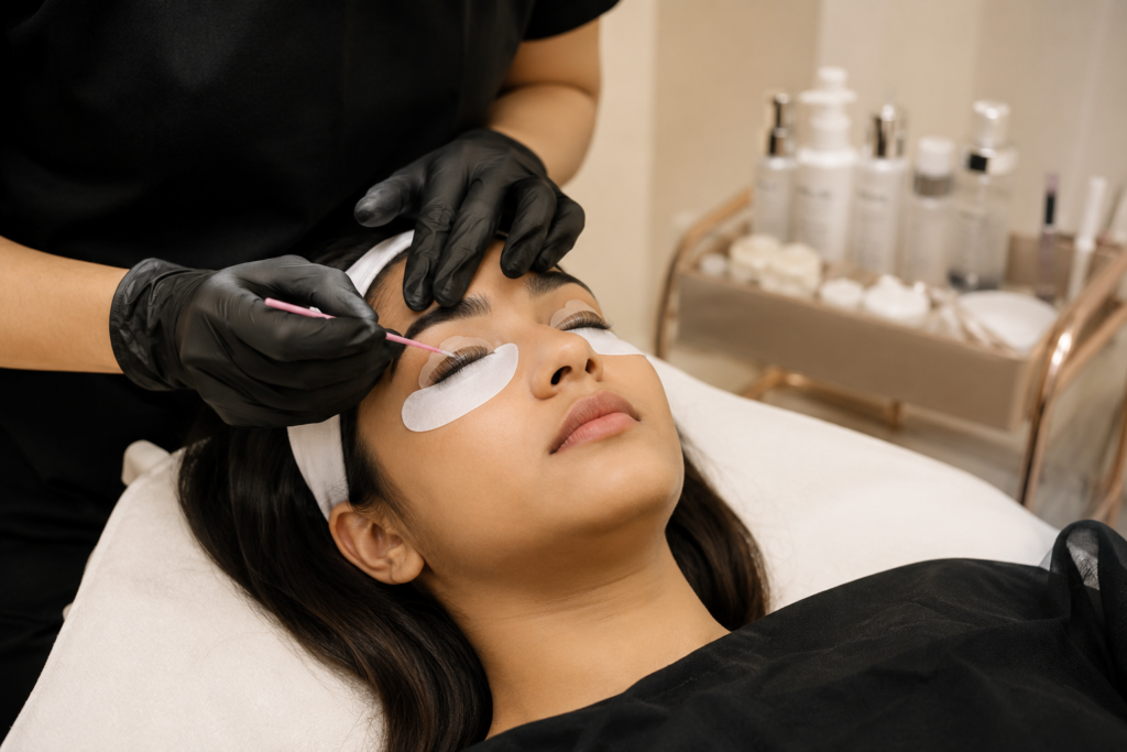 Lash technician performing a personalised Keralash Lash Lift® treatment at Lashcara Lash Clinic®
