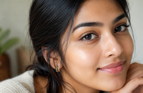 Young Indian woman with naturally lifted lashes after a Keralash Lash Lift near Sopan Baug